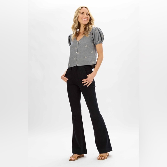 New! judy blue high rise elastic waist pull on trouser flare black JB88651 BK - Picture 3 of 14
